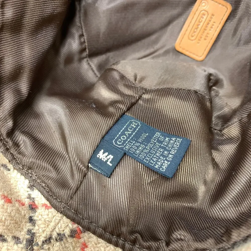 Y2K Coach Bucket Hat Womens Size M/L Tan Red Brown Plaid 100% Wool